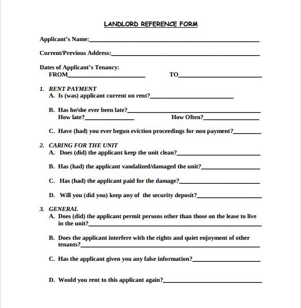 Landlord reference form Private Rented Services Newcastle